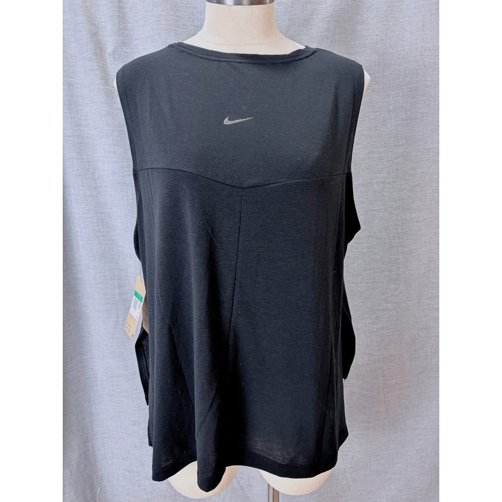 NWT Nike Yoga Dri-FIT Tank XL Black High Side Slit Swoosh Muscle Top DV9167-010